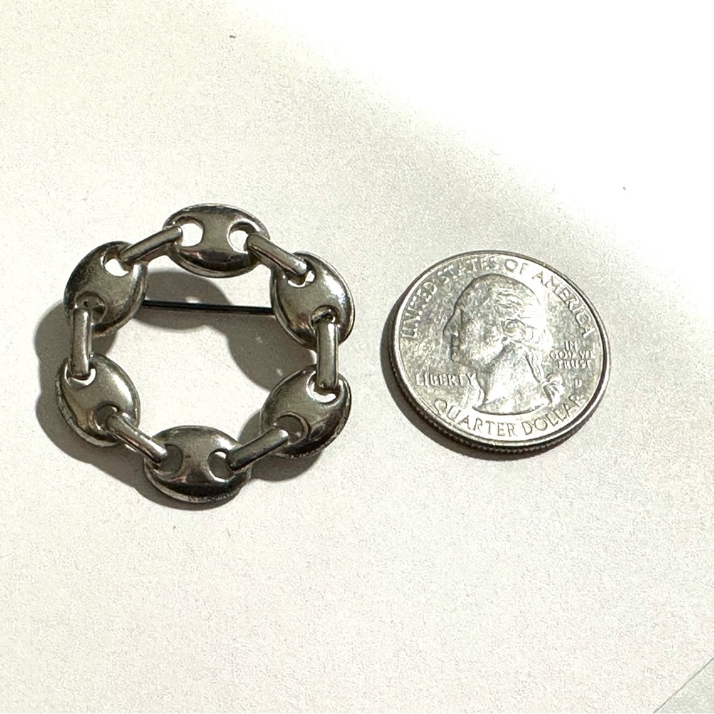 Anchor Mariners Link Silver Tone Round Brooch Pin Open Center Minimalist - Picture 4 of 4